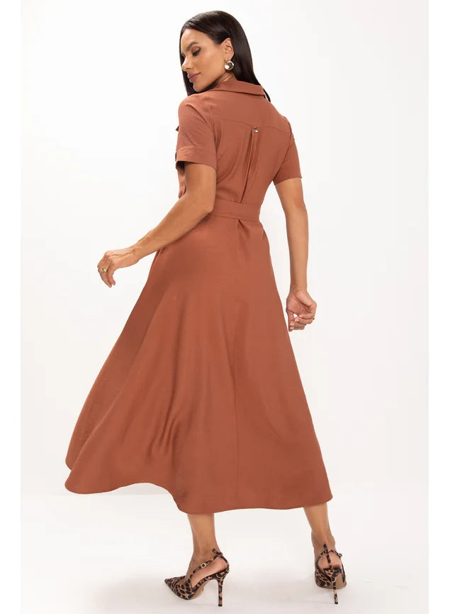 Vestido Maxi Midi de Alfaiataria Caramelo Samanta