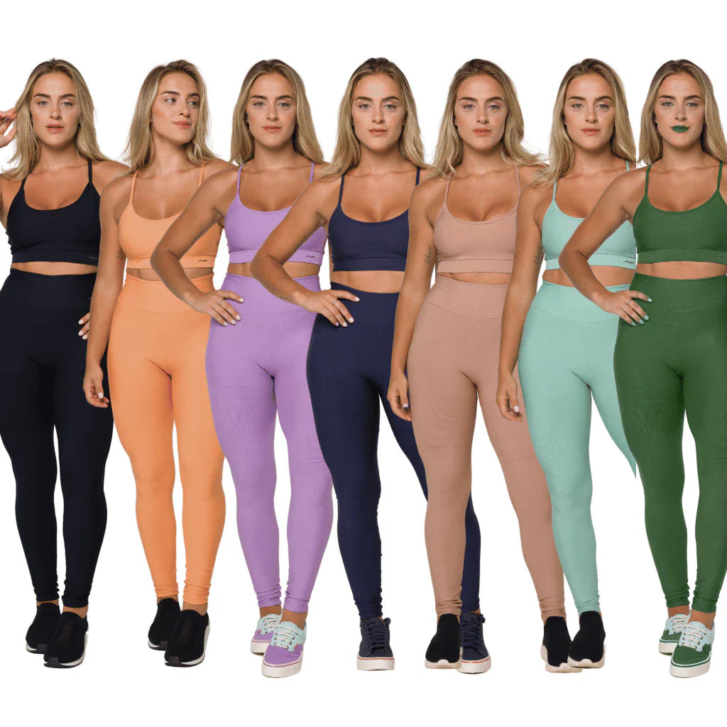 Conjunto Feminino Academia Top e Legging Com Bolso