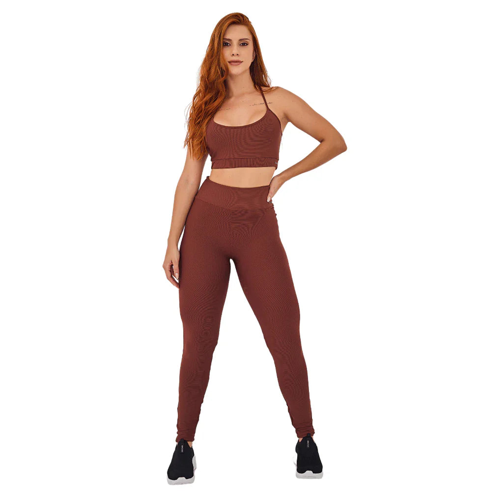 Conjunto Feminino Academia Top e Legging Com Bolso